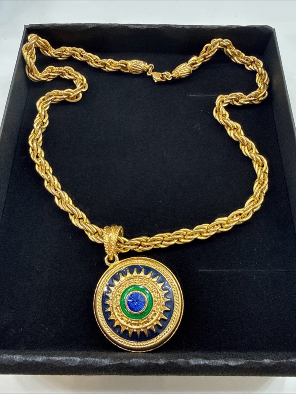 Carmose & Kross JBK Vintage 1990’s Gold With Black And Green Enamel Pendant